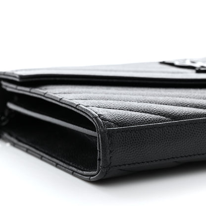 Saint Laurent Grain De Poudre Matelasse Chevron Monogram Monochrome Chain Wallet Black 8 of 10
