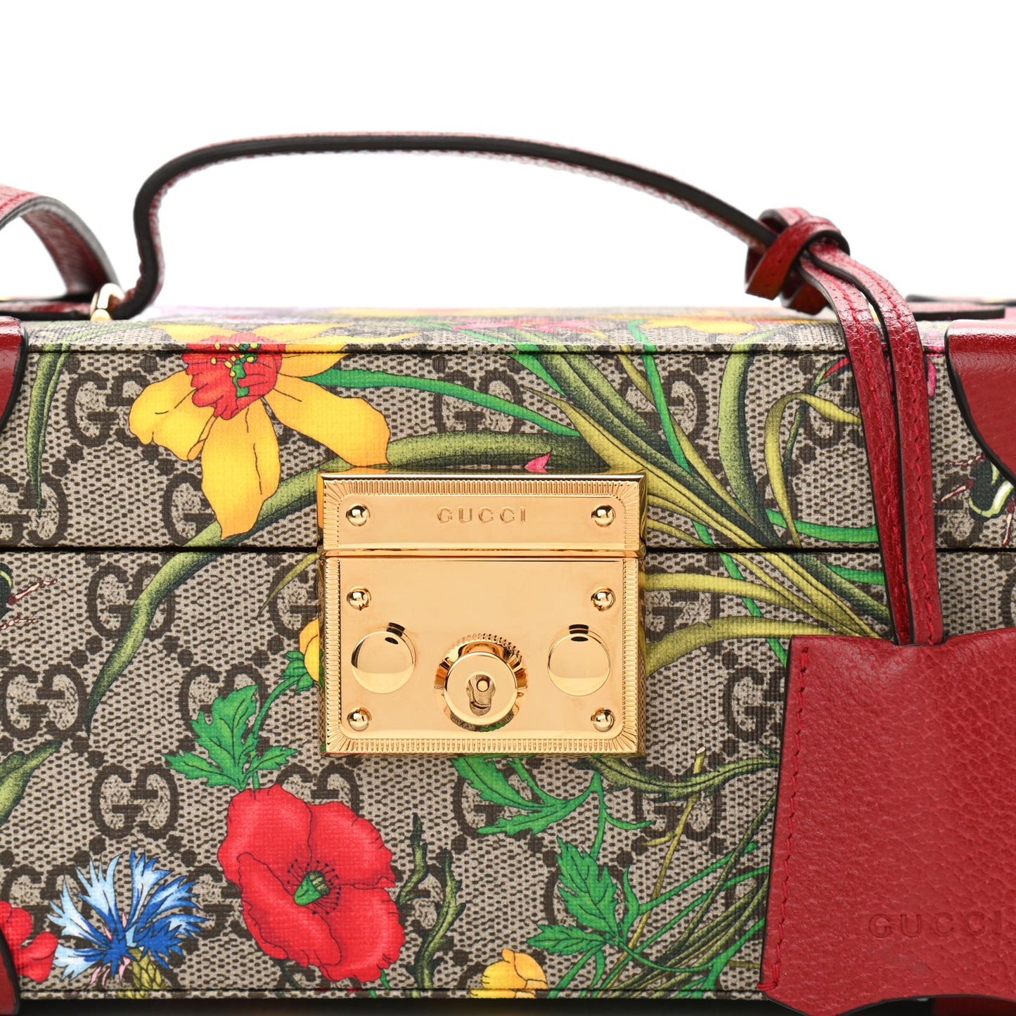 GG Supreme Monogram Flora Padlock Jewelry Case Red