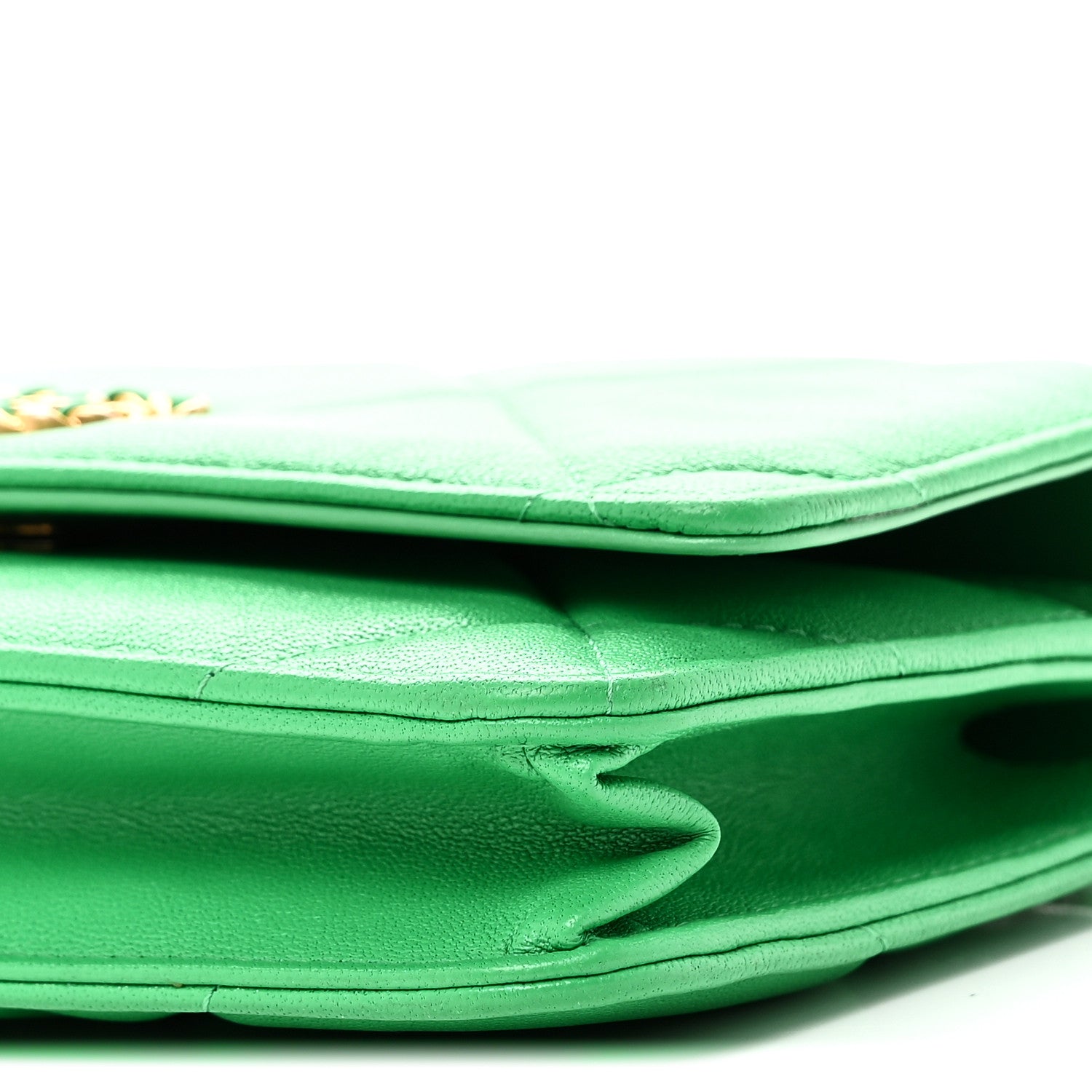 Chanel Shiny Goatskin Quilted Chanel 19 Wallet On Chain WOC Green 11 of 12