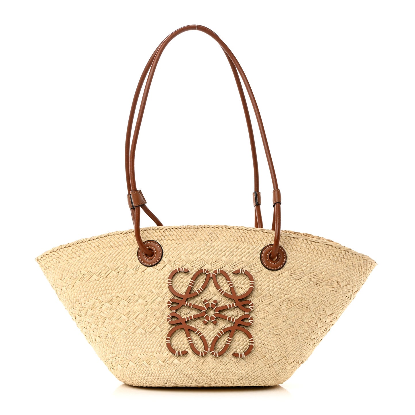 Calfskin Raffia Small Anagram Basket Tote Bag Natural Tan