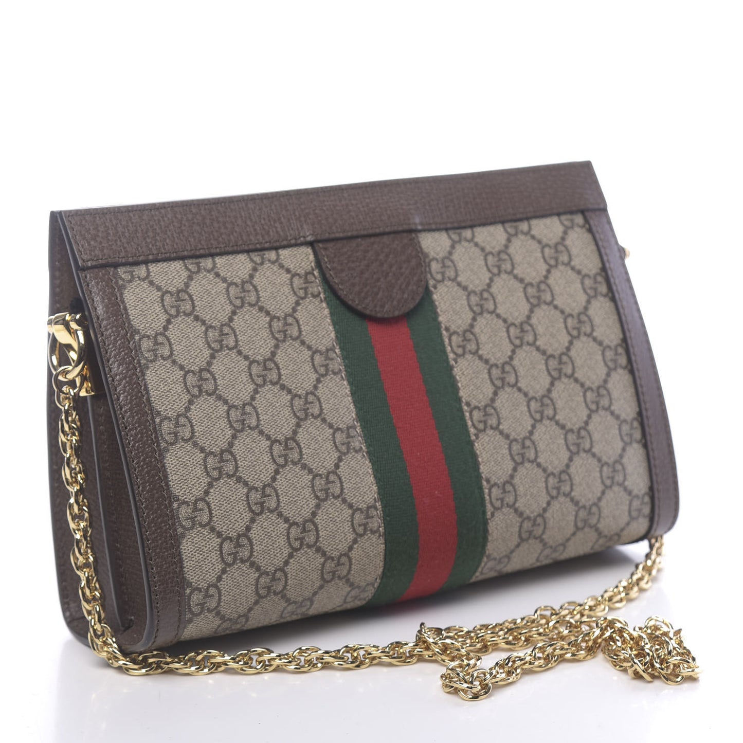 GG Supreme Monogram Web Small Ophidia Chain Shoulder Bag Brown