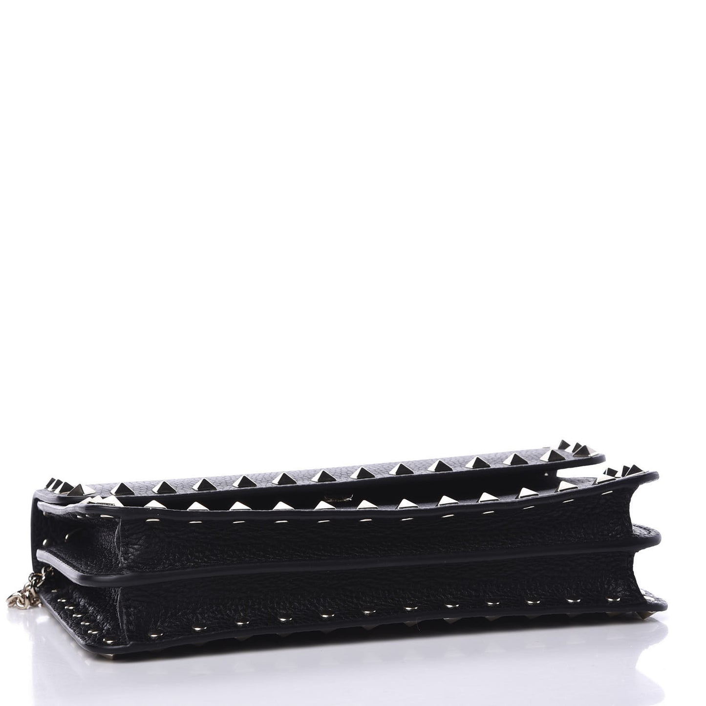 Pebbled Calfskin Rockstud Flap Wallet On Chain Black