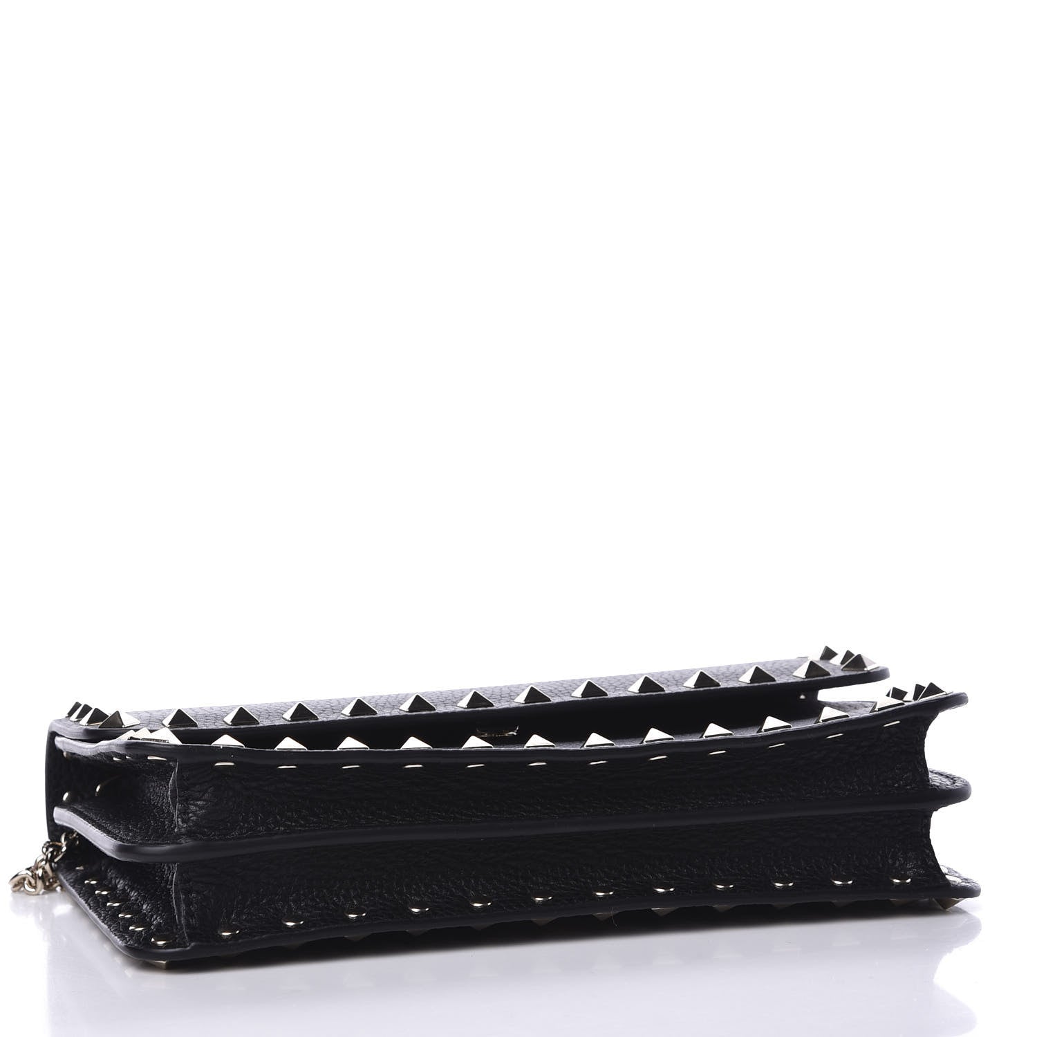 Valentino Garavani Pebbled Calfskin Rockstud Flap Wallet On Chain Black 3 of 11