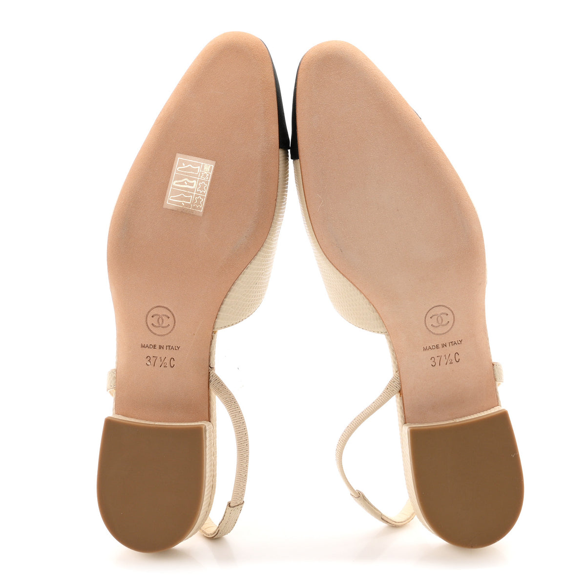 Lizard Grosgrain Cap Toe CC Slingback Flat 37.5 Ivory Black
