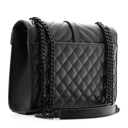 Saint Laurent Grain De Poudre Textured Mixed Matelasse Triquilt Medium Monogram Monochrome Satchel Black 3 of 9