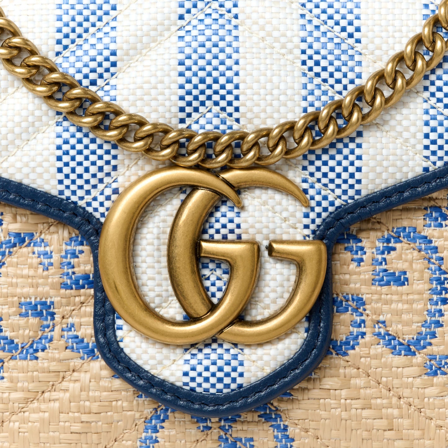 Raffia GG Monogram Matelasse GG Marmont Chain Wallet Mystic White Royale Natural