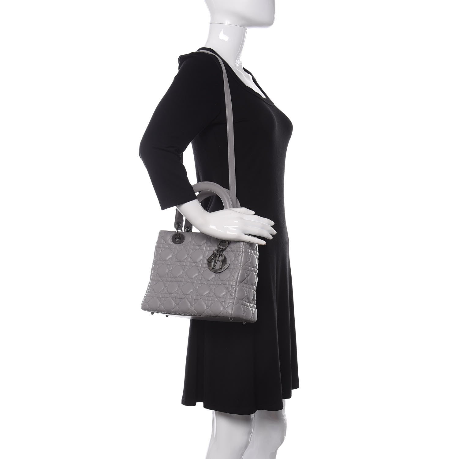 Christian Dior Lambskin Cannage Medium Lady Dior Grey 2 of 11