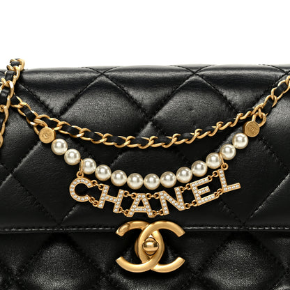Chanel Shiny Lambskin Quilted Mini Pearl Logo Flap Black 8 of 10