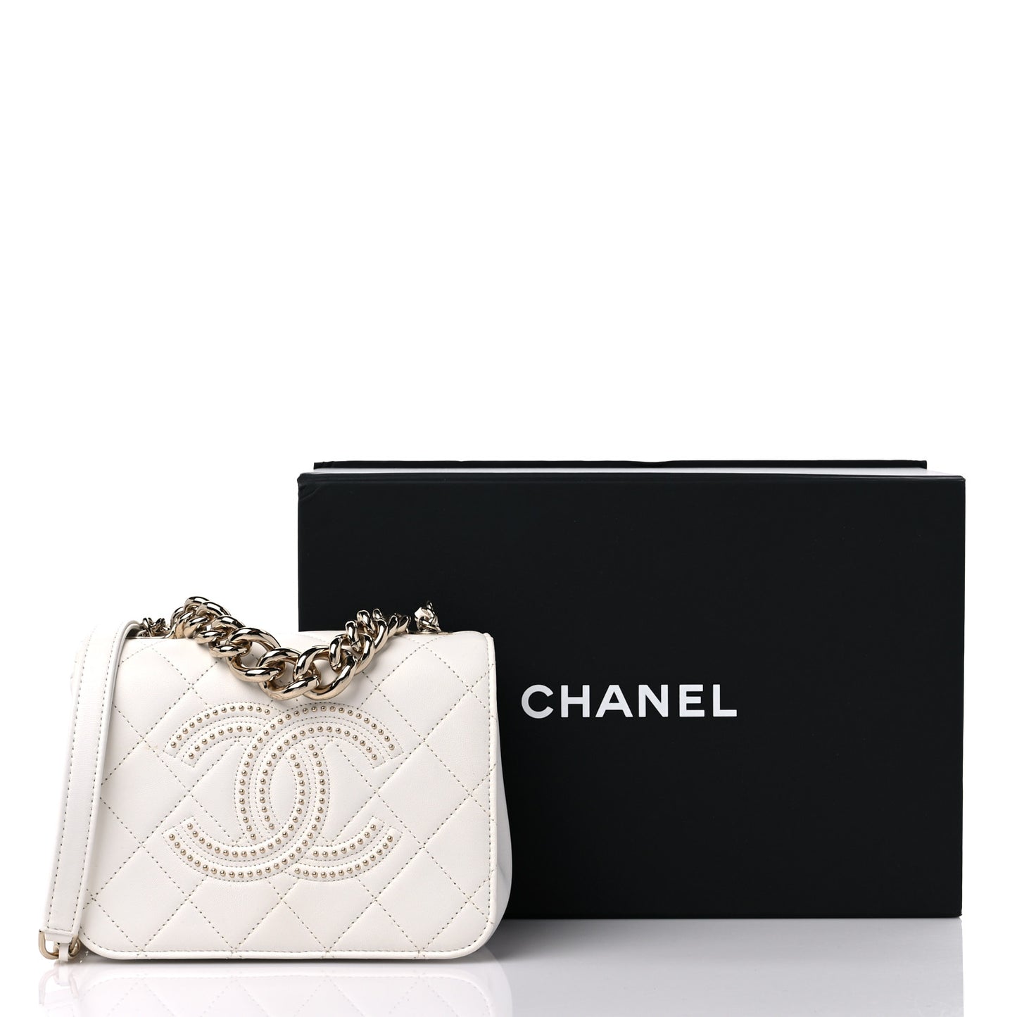 Lambskin Quilted Studded Beauty Begins Flap White