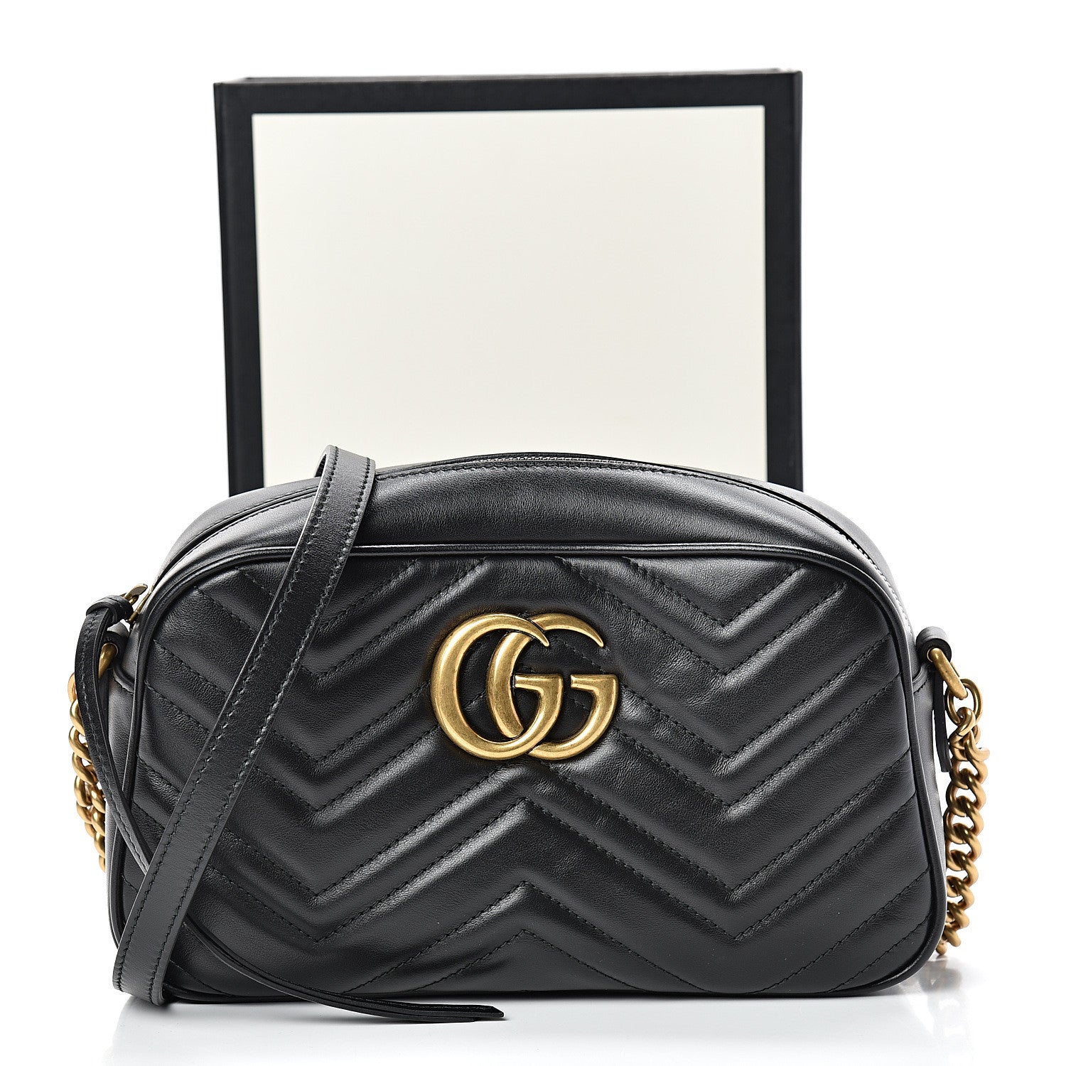 Gucci Calfskin Matelasse Small GG Marmont Chain Shoulder Bag Black 12 of 12
