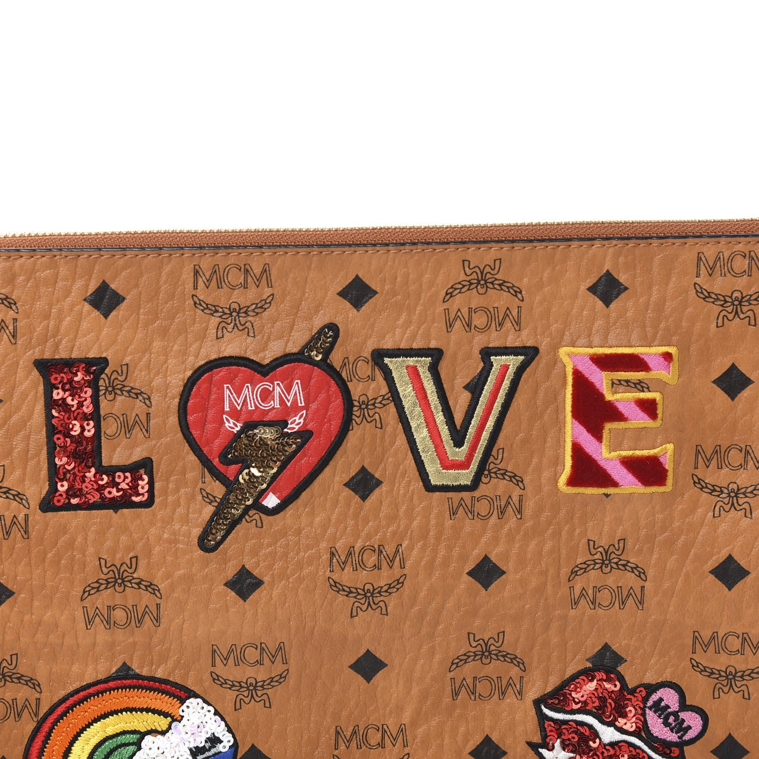MCM Visetos Love Patch Wristlet Zip Pouch Cognac 7 of 7
