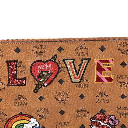 MCM Visetos Love Patch Wristlet Zip Pouch Cognac 7 of 7
