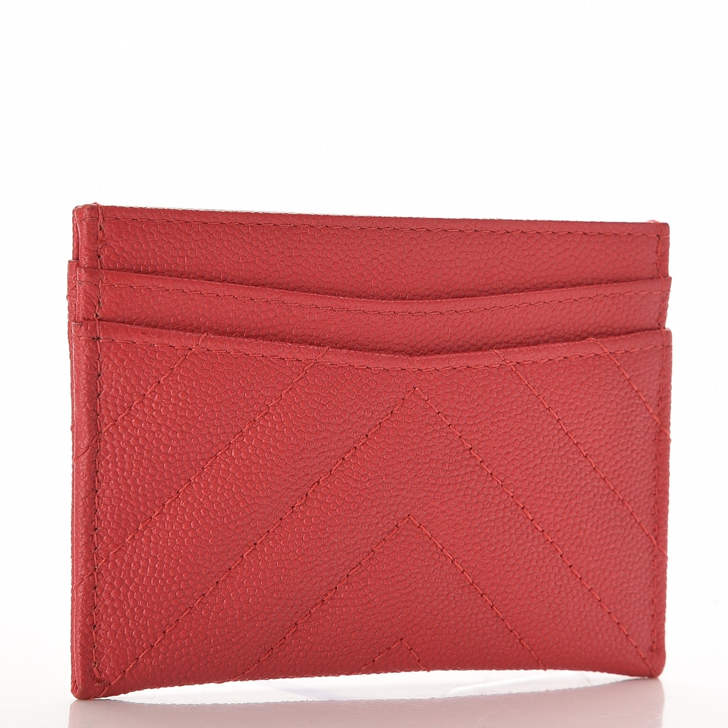 Chanel Caviar Chevron Quilted Card Holder Light Red 3 of 8