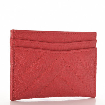 Chanel Caviar Chevron Quilted Card Holder Light Red 3 of 8