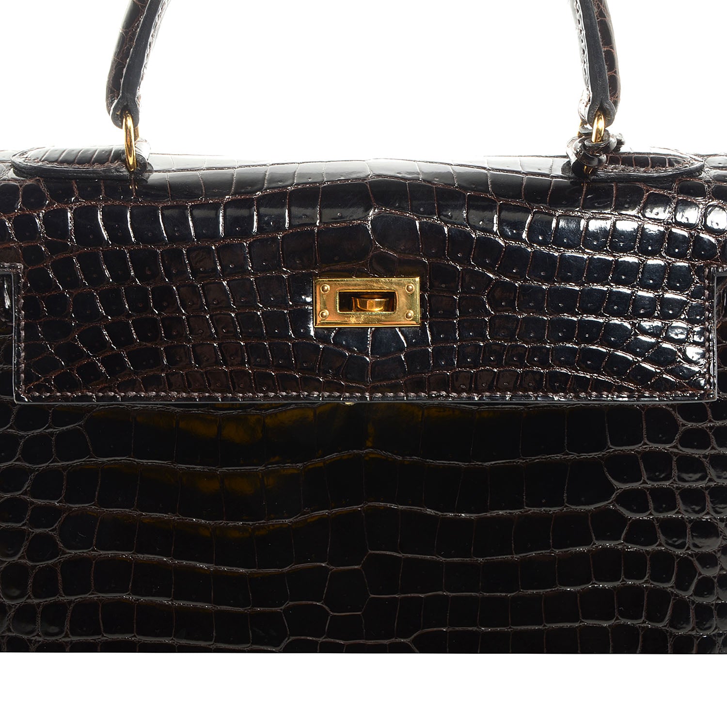 Hermes Shiny Porosus Crocodile Kelly Sellier 25 Cocoan 2 of 28