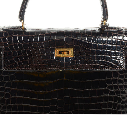 Hermes Shiny Porosus Crocodile Kelly Sellier 25 Cocoan 2 of 28