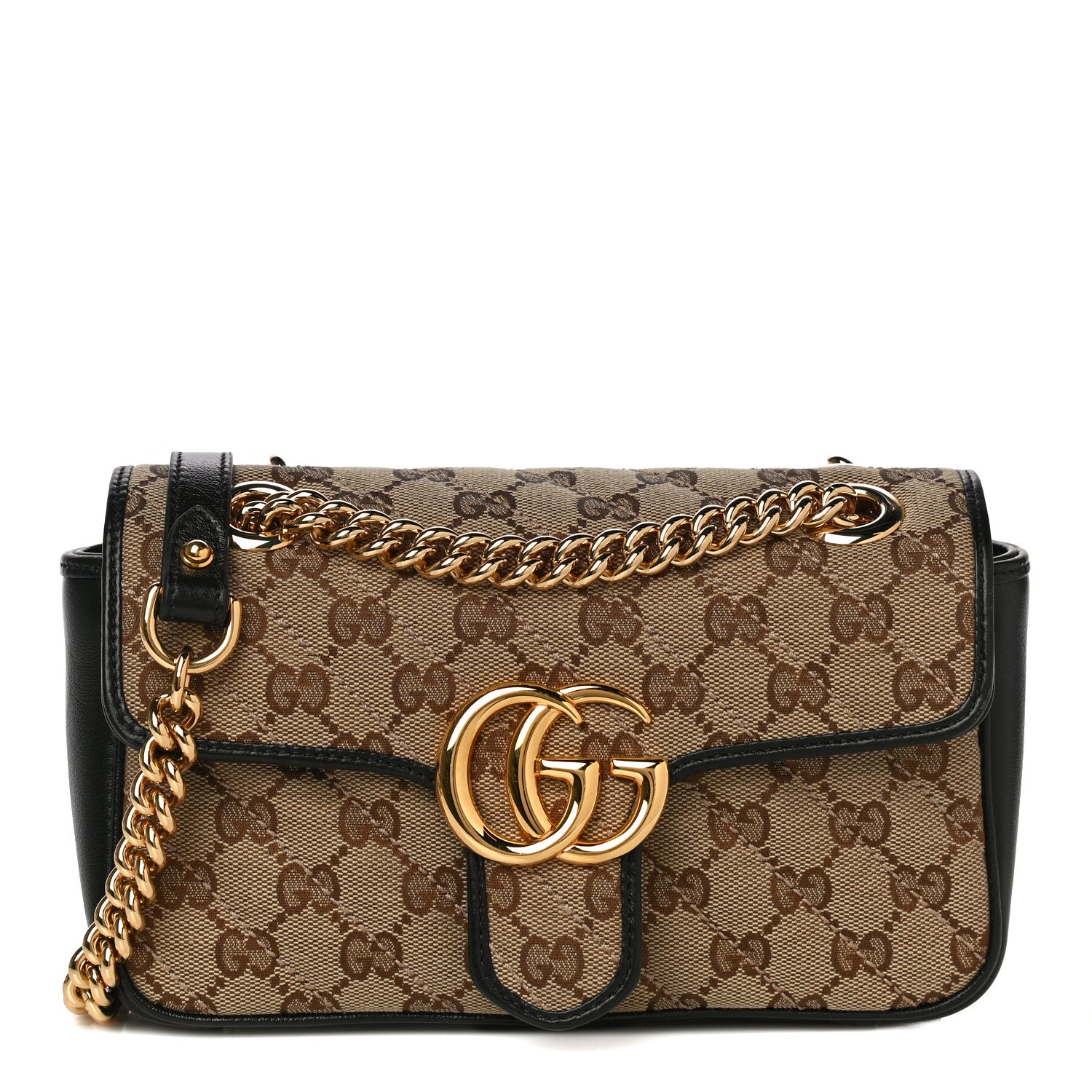 Gucci Monogram Matelasse Diagonal Mini GG Marmont Shoulder Bag Beige Black 1 of 11