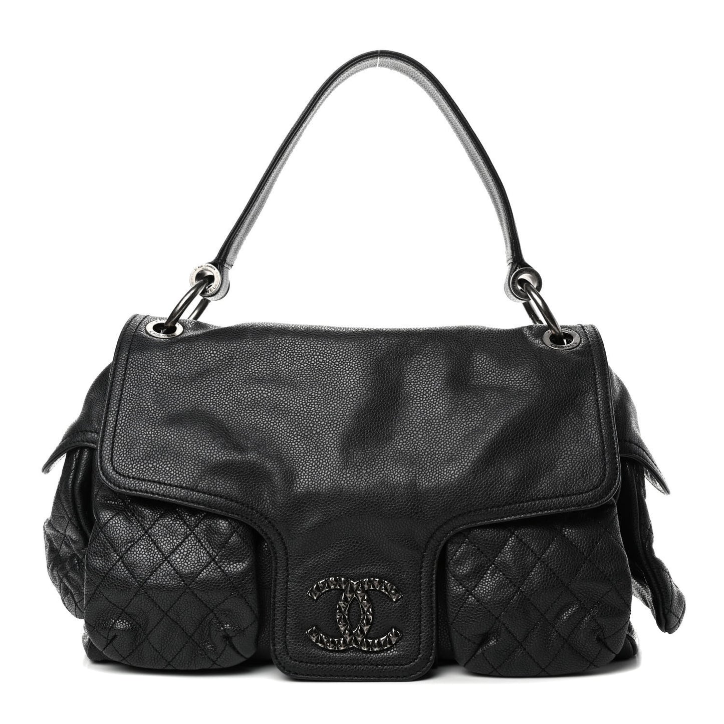 Caviar Quilted Mademoiselle Satchel Black