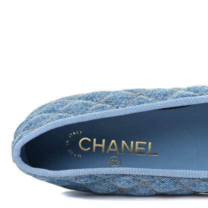 Chanel Denim Quilted Cap Toe CC Ballerina Flats 40.5 Light Blue 8 of 10