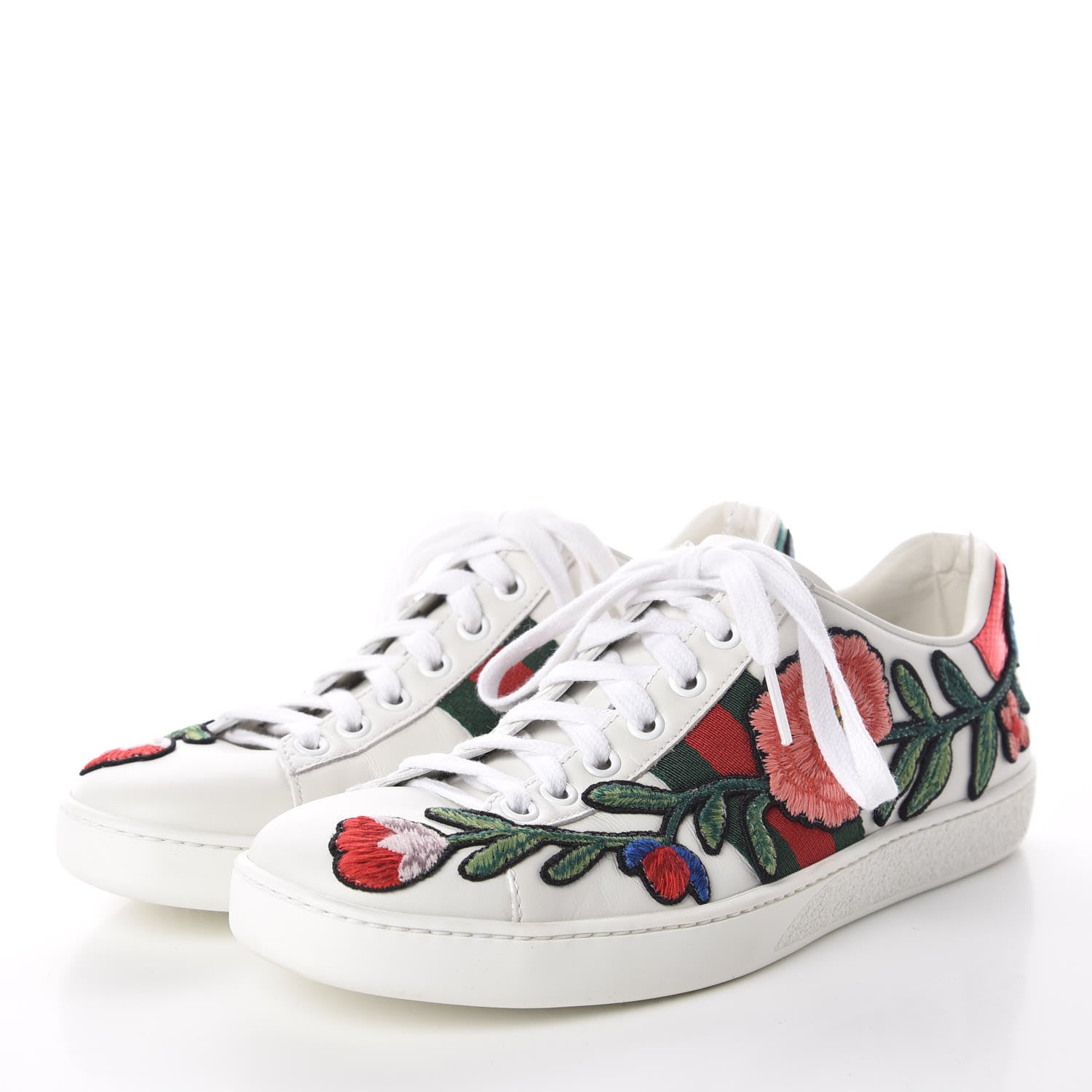 Gucci Calfskin Web Floral Embroidered Ace Sneakers 38 White 3 of 8