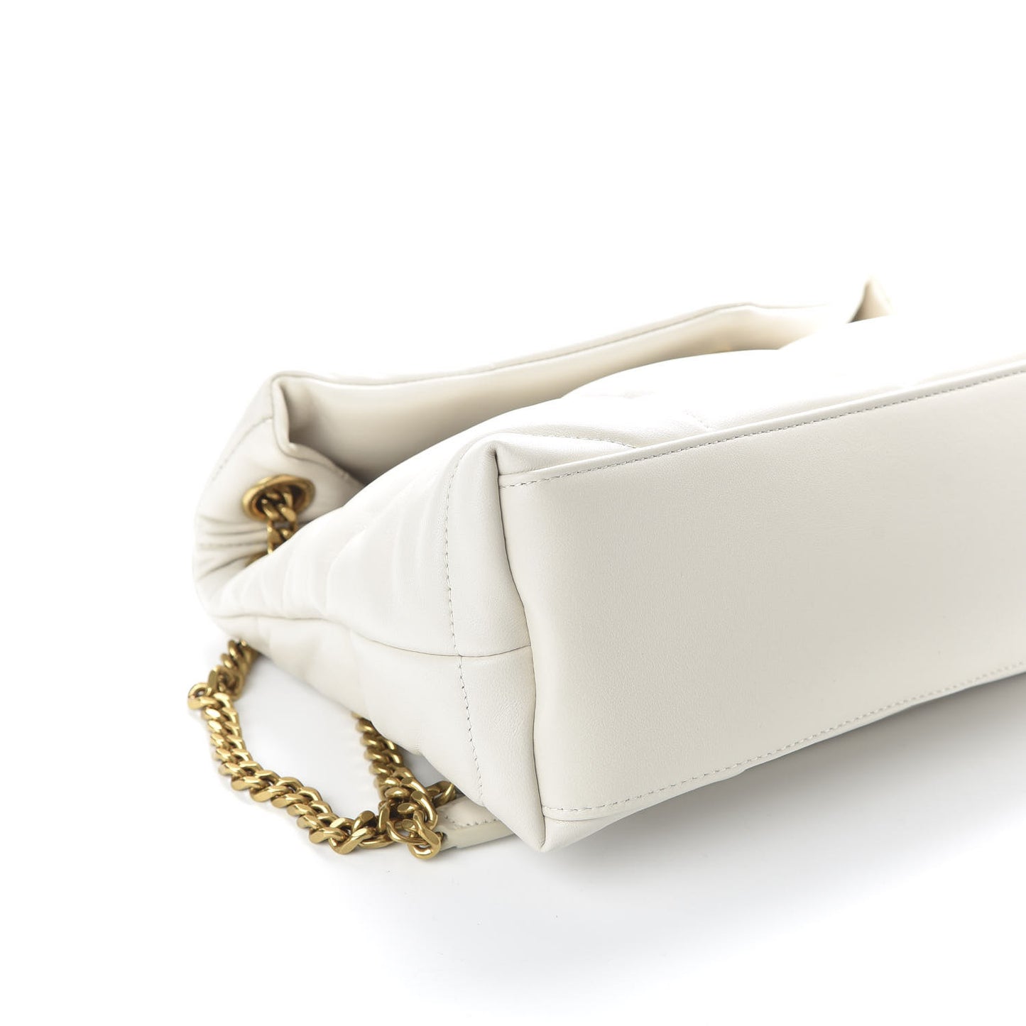 Lambskin Quilted Small Loulou Puffer Monogram Chain Satchel Crema Soft