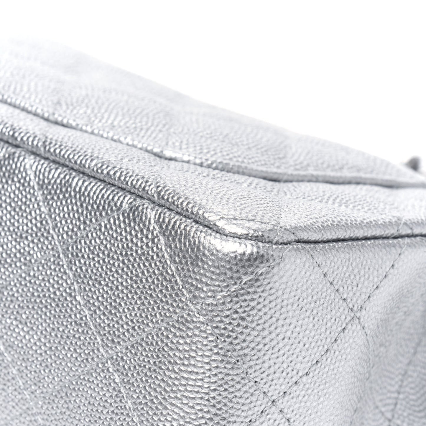 Metallic Caviar Quilted Mini Top Handle Rectangular Flap Silver