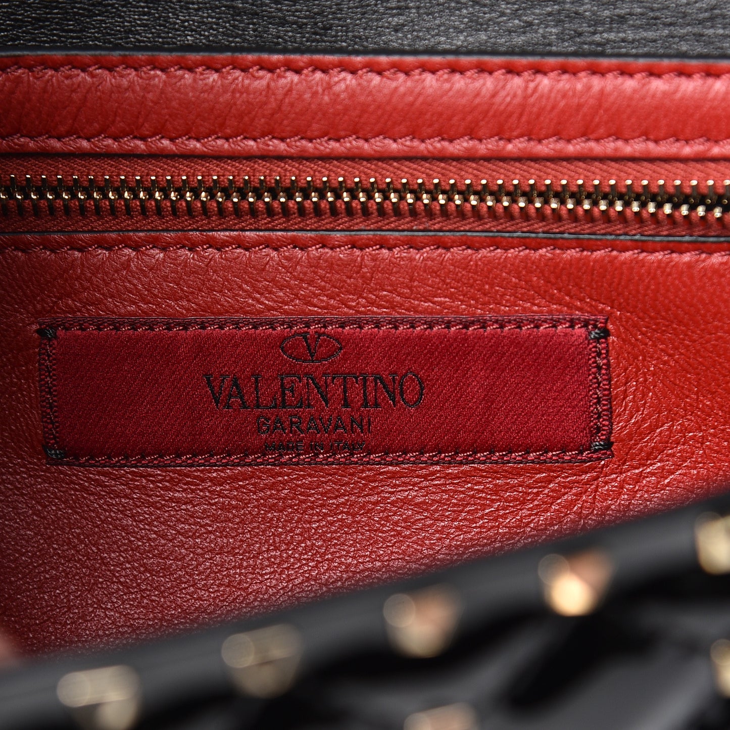 Patent Rockstud Spike Wallet on Chain Black