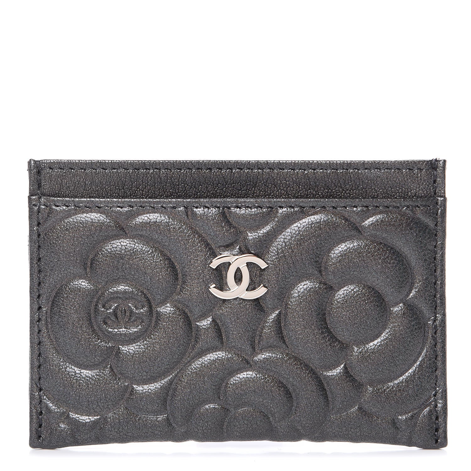 Chanel Goatskin Camellia Embossed Card Holder Grey 1 of 9