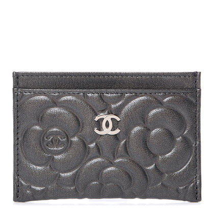 Chanel Goatskin Camellia Embossed Card Holder Grey 1 of 9