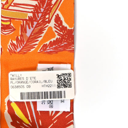 Hermes Silk Rayures D'ete Twilly Orange Corail Bleu 3 of 3