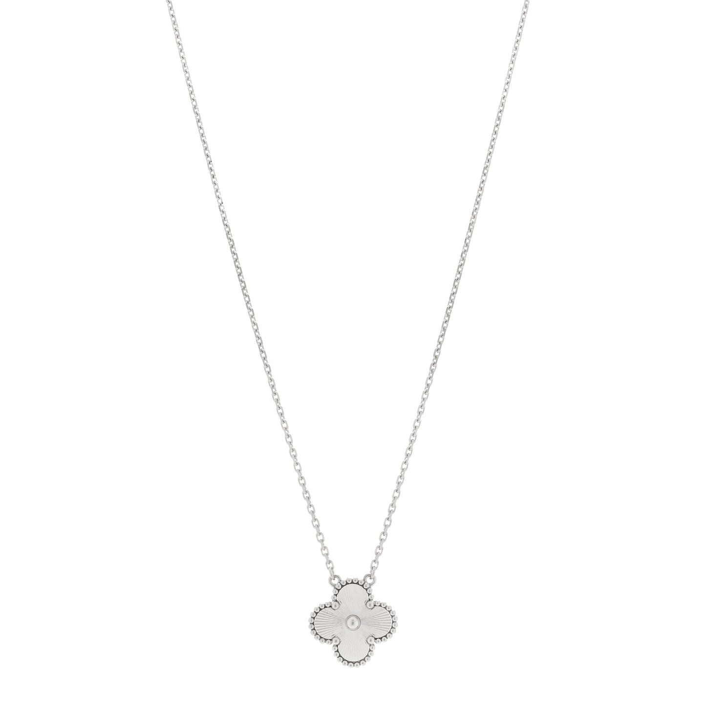 18K White Gold Guilloche Vintage Alhambra Pendant Necklace