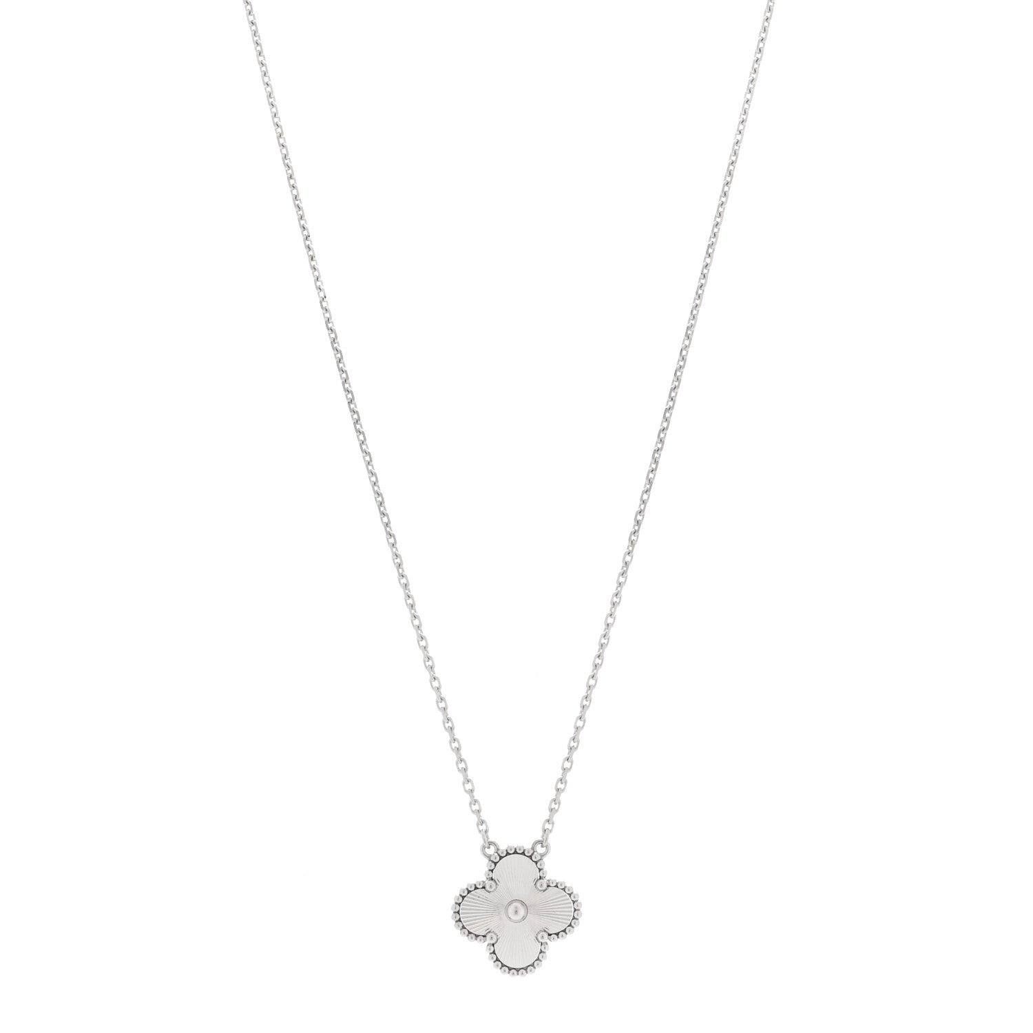 Van Cleef & Arpels 18K White Gold Guilloche Vintage Alhambra Pendant Necklace 1 of 5