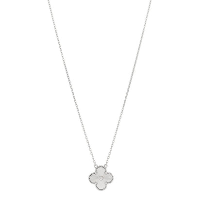 Van Cleef & Arpels 18K White Gold Guilloche Vintage Alhambra Pendant Necklace 1 of 5