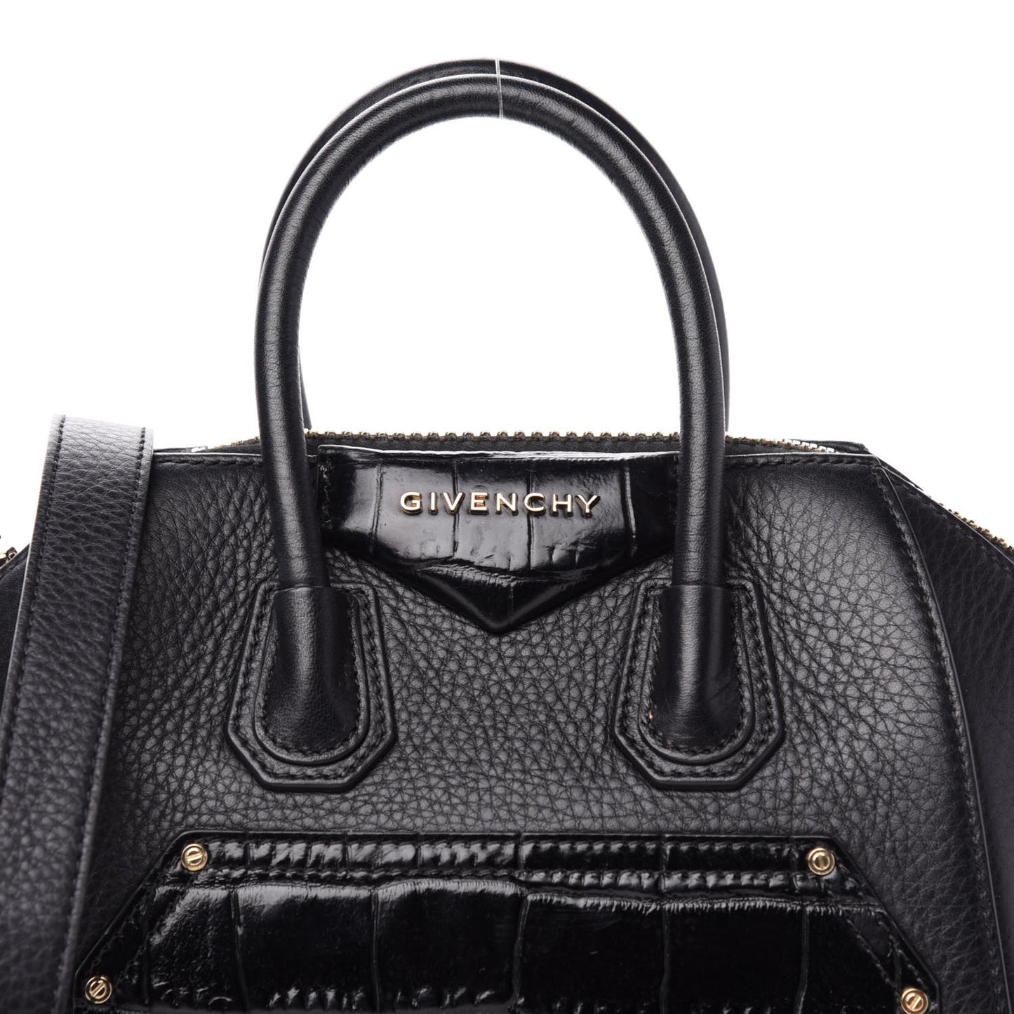 Calfskin Crocodile Embossed Antigona Black