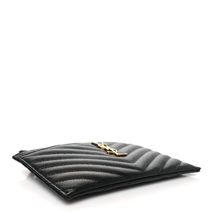 Saint Laurent Grain De Poudre Chevron Monogram Bill Pouch Black 4 of 8