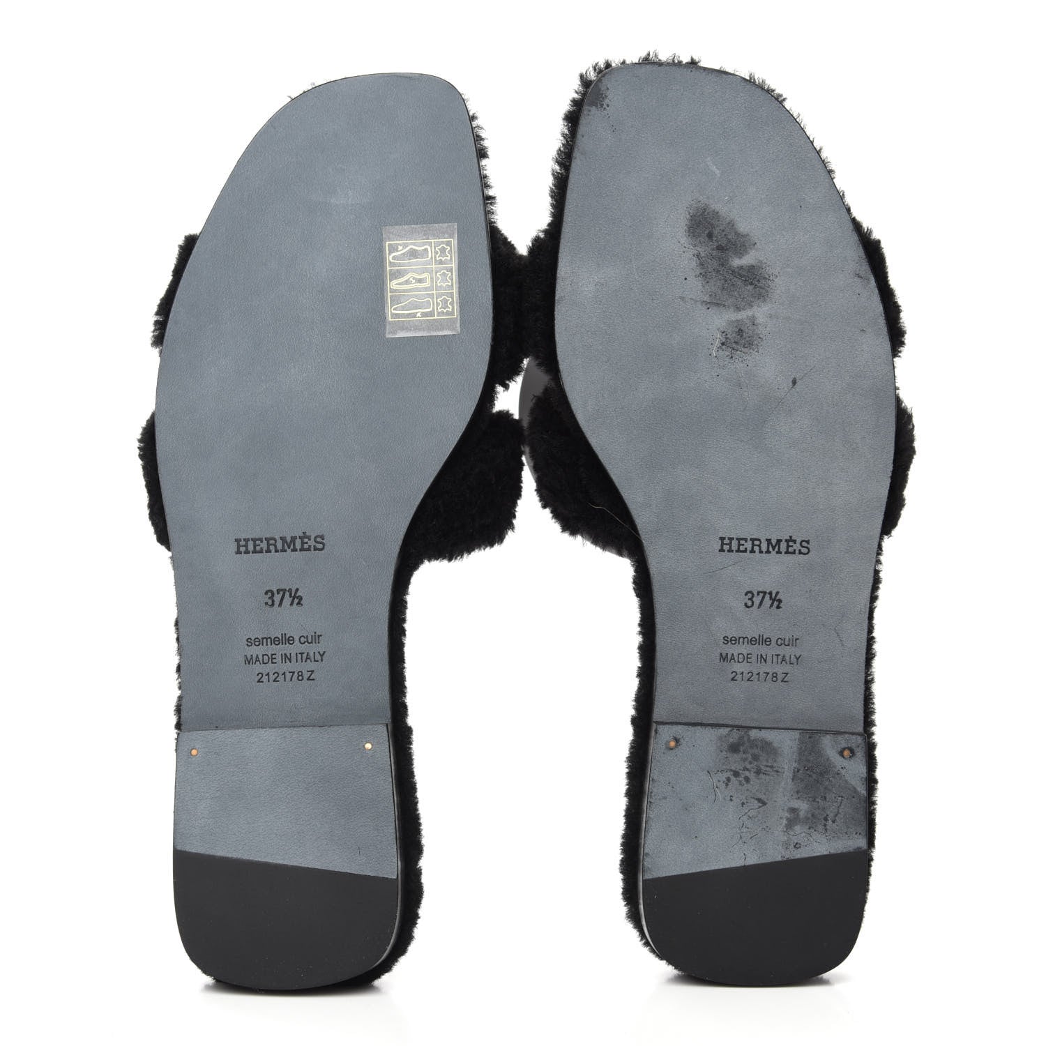 Hermes Woolskin Oran Sandals 37.5 Black 5 of 10