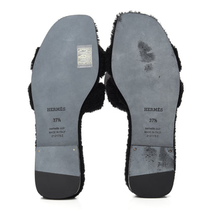 Hermes Woolskin Oran Sandals 37.5 Black 5 of 10