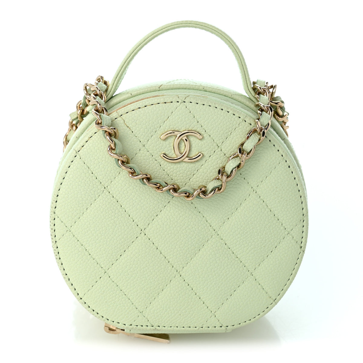 Chanel Caviar Quilted Round Handle With Care Vanity With Chain Light Green 1 of 12