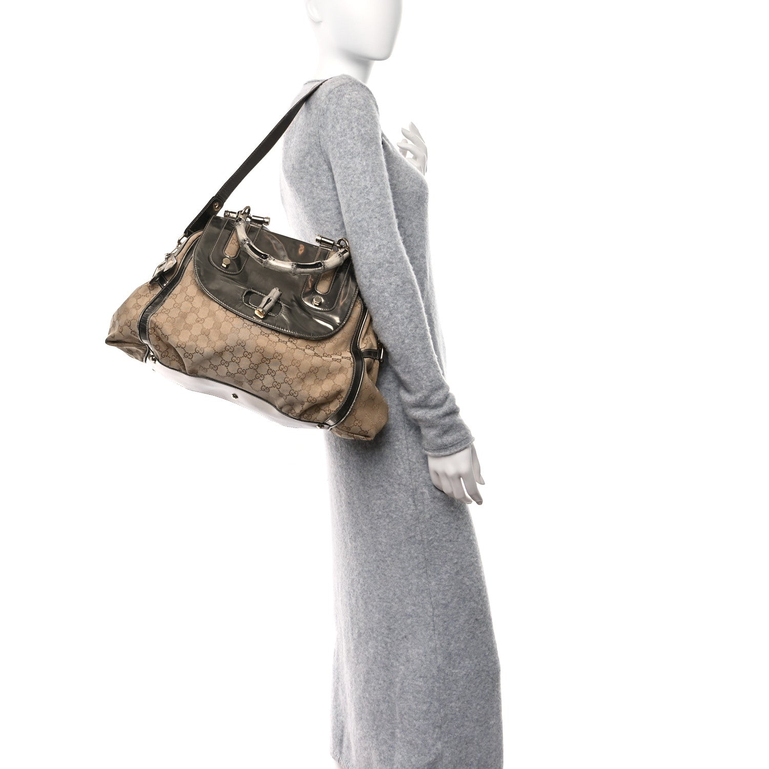 Gucci Monogram Pop Bamboo Large Top Handle Tote Pewter 2 of 14
