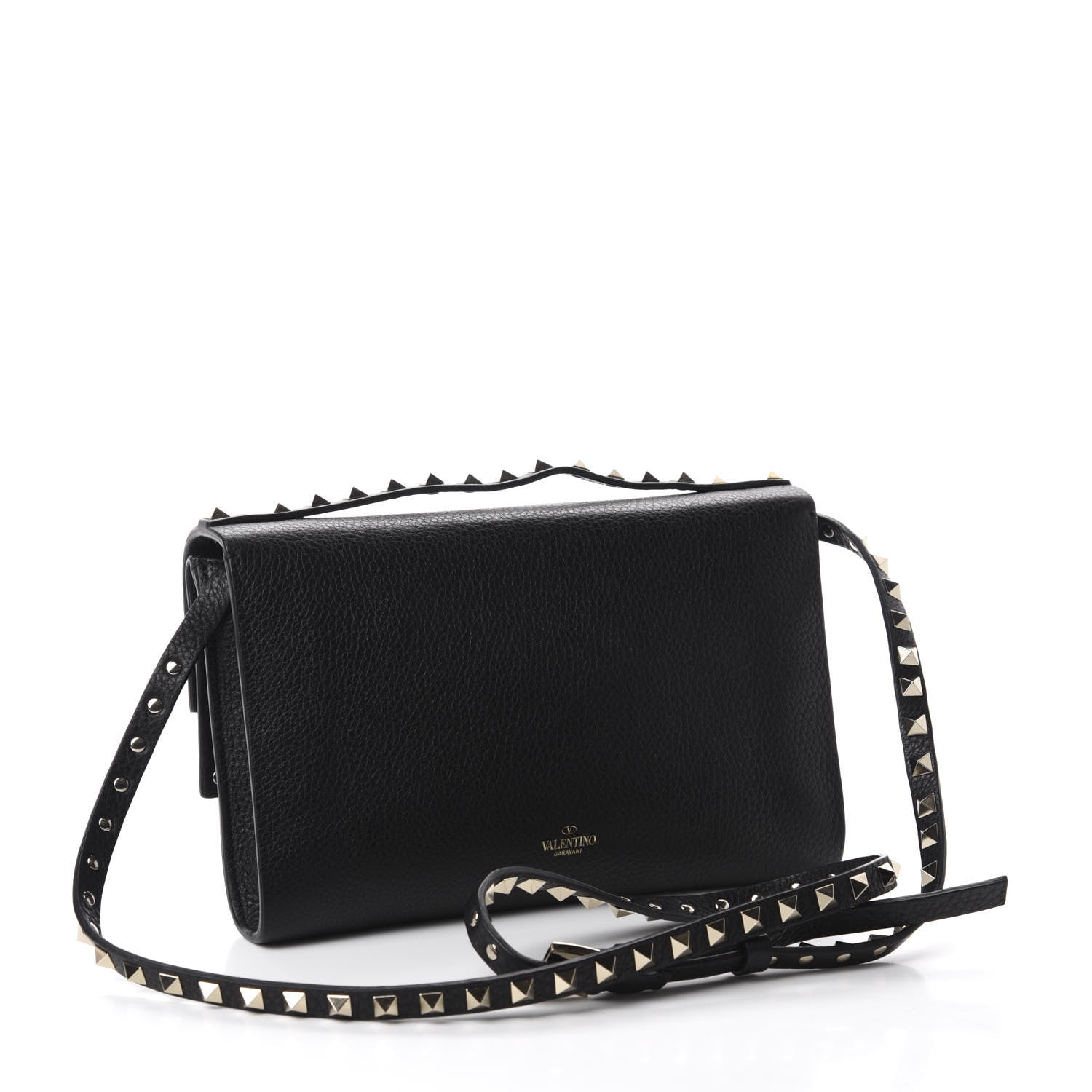 Valentino Garavani Grainy Calfskin Rockstud Double Flap Crossbody Bag Black 3 of 9