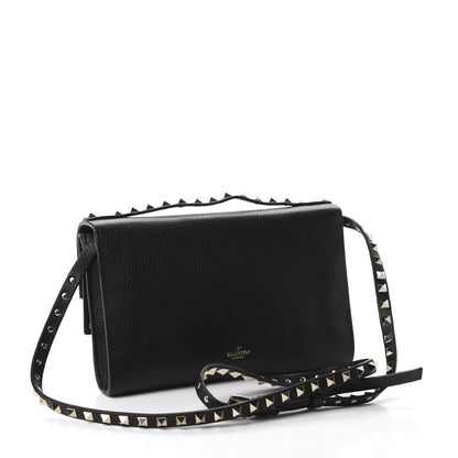 Valentino Garavani Grainy Calfskin Rockstud Double Flap Crossbody Bag Black 3 of 9