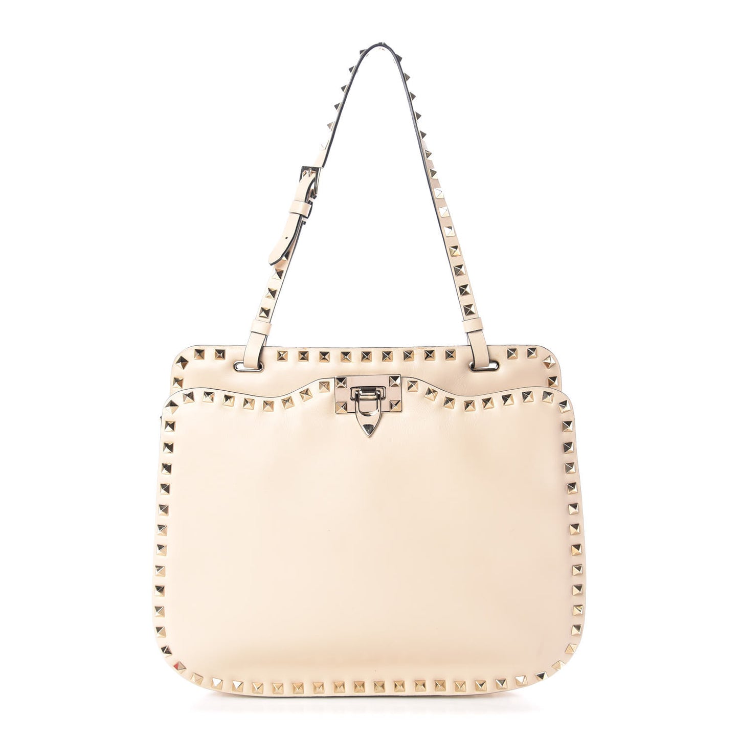 Vitello Rockstud Shoulder Satchel Ivory