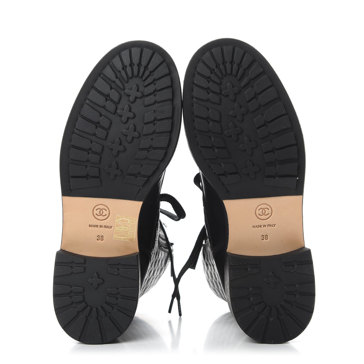 Chanel Calfskin Quilted Lace Up Combat Boots 38 Black 4 of 8