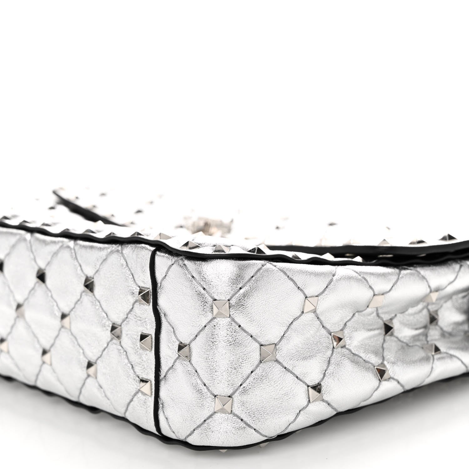 Valentino Garavani Metallic Nappa Medium Rockstud Spike Shoulder Bag Silver 9 of 9