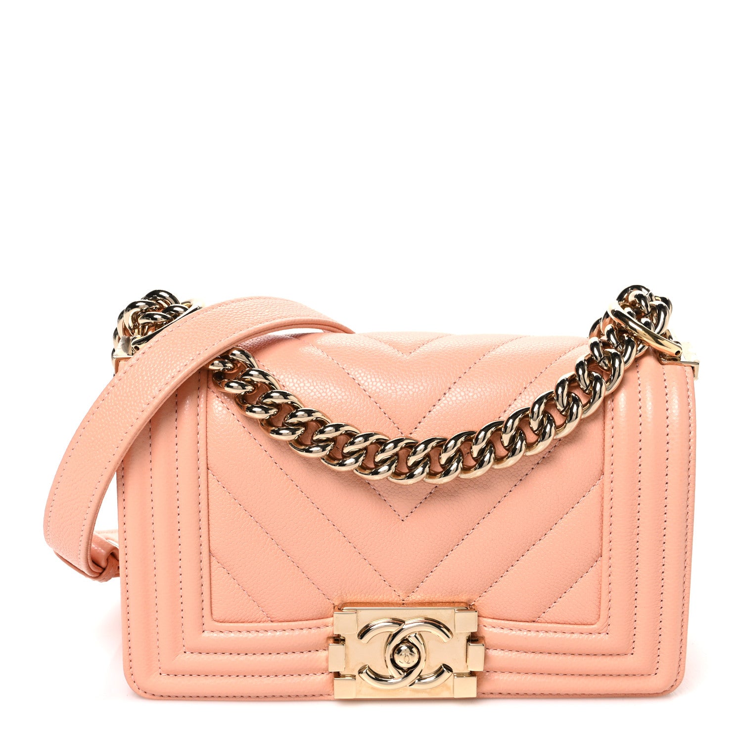 Chanel Caviar Chevron Quilted Small Boy Flap Light Orange 1 of 10