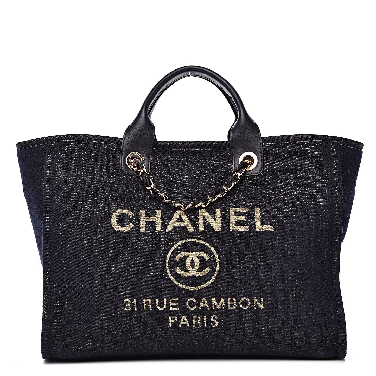Lurex Canvas Medium Deauville Tote Navy Blue Gold