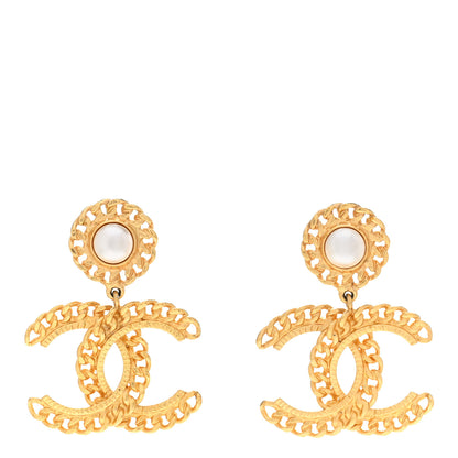 Chanel Metal Pearl CC Chain Drop Earrings Gold 1 of 4