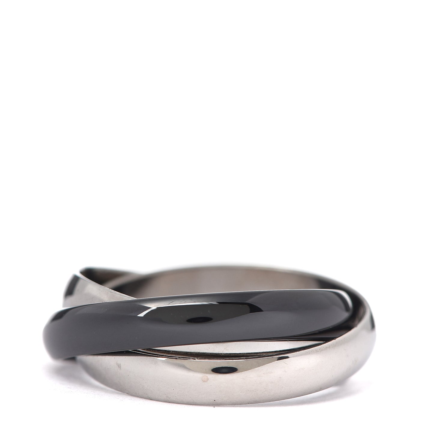 18K White Gold Black Ceramic Trinity Ring 56 7.5