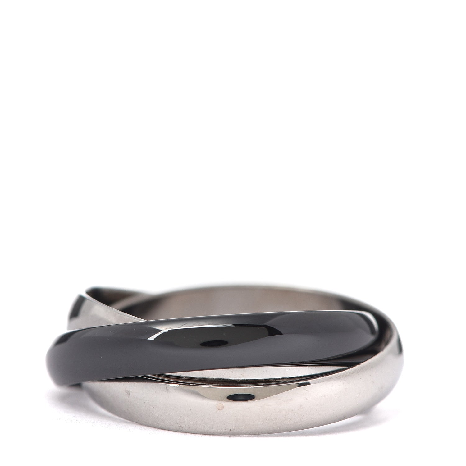 Cartier 18K White Gold Black Ceramic Trinity Ring 56 7.5 3 of 5