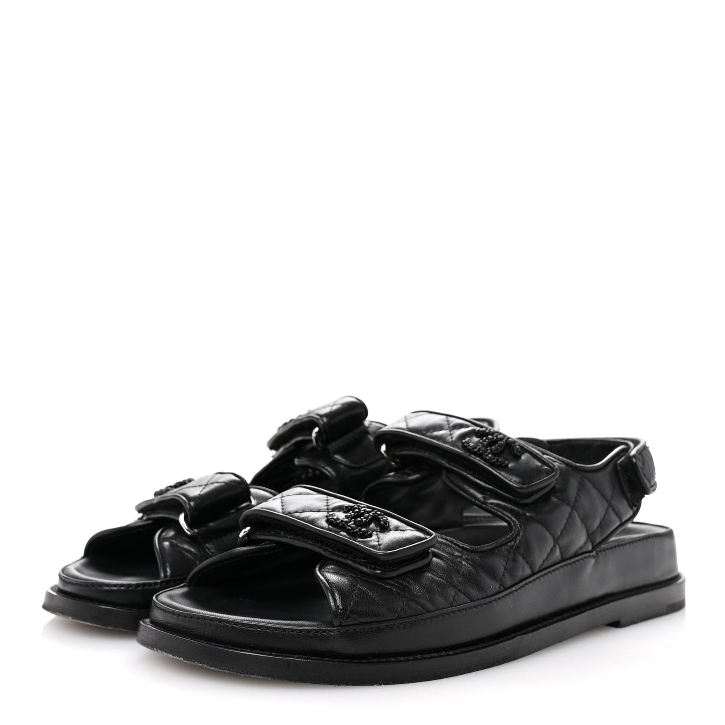 Lambskin Quilted Velcro Dad Sandals 39 So Black